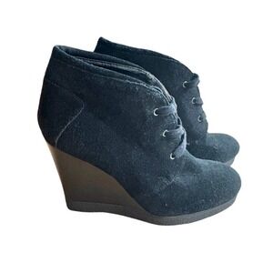 TESORI Marissa Suede Wedge Heel Black Booties Ankle Boots Whimsigoth SIZE‎ 7.5M